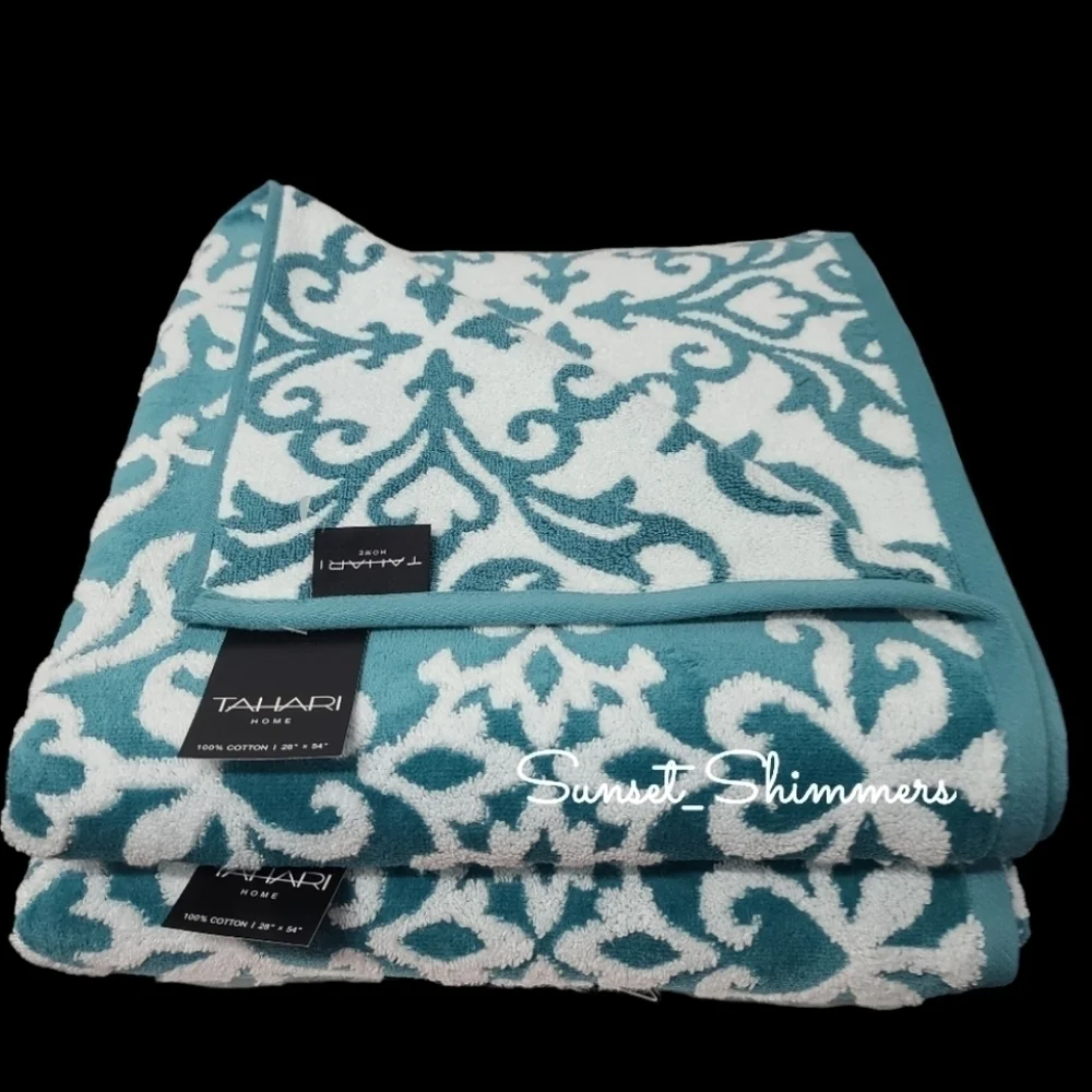 6 Piece Tahari Luxury Plush Damask Jacquard Scroll Bath Hand Tip Towel Set NEW